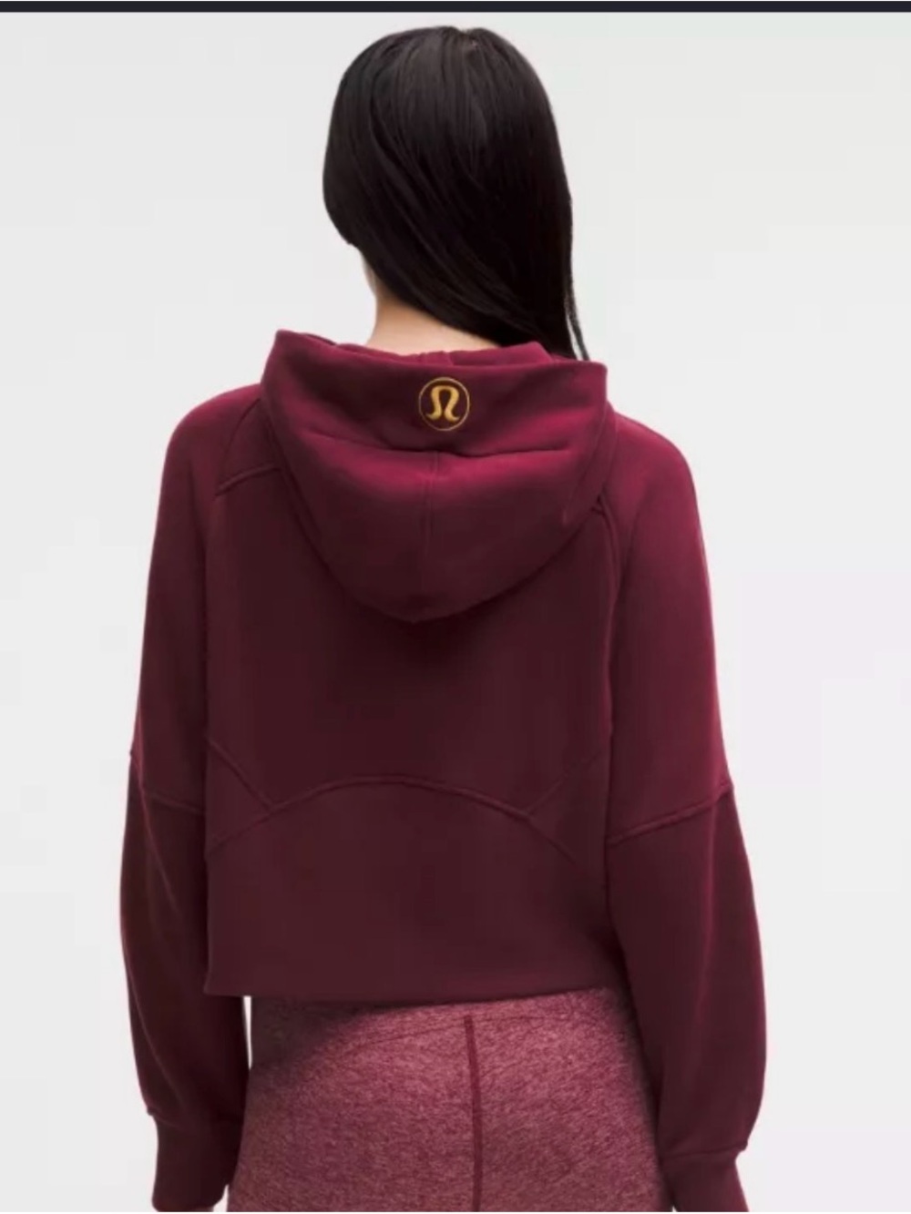 lululemon athletica Burgundy Cropped Hoodie with Gold Logo